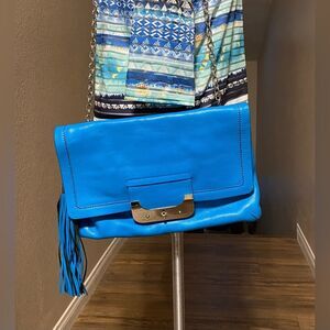 Diane Von Furstenberg Peacock Blue Shoulder Bag Lined NWT